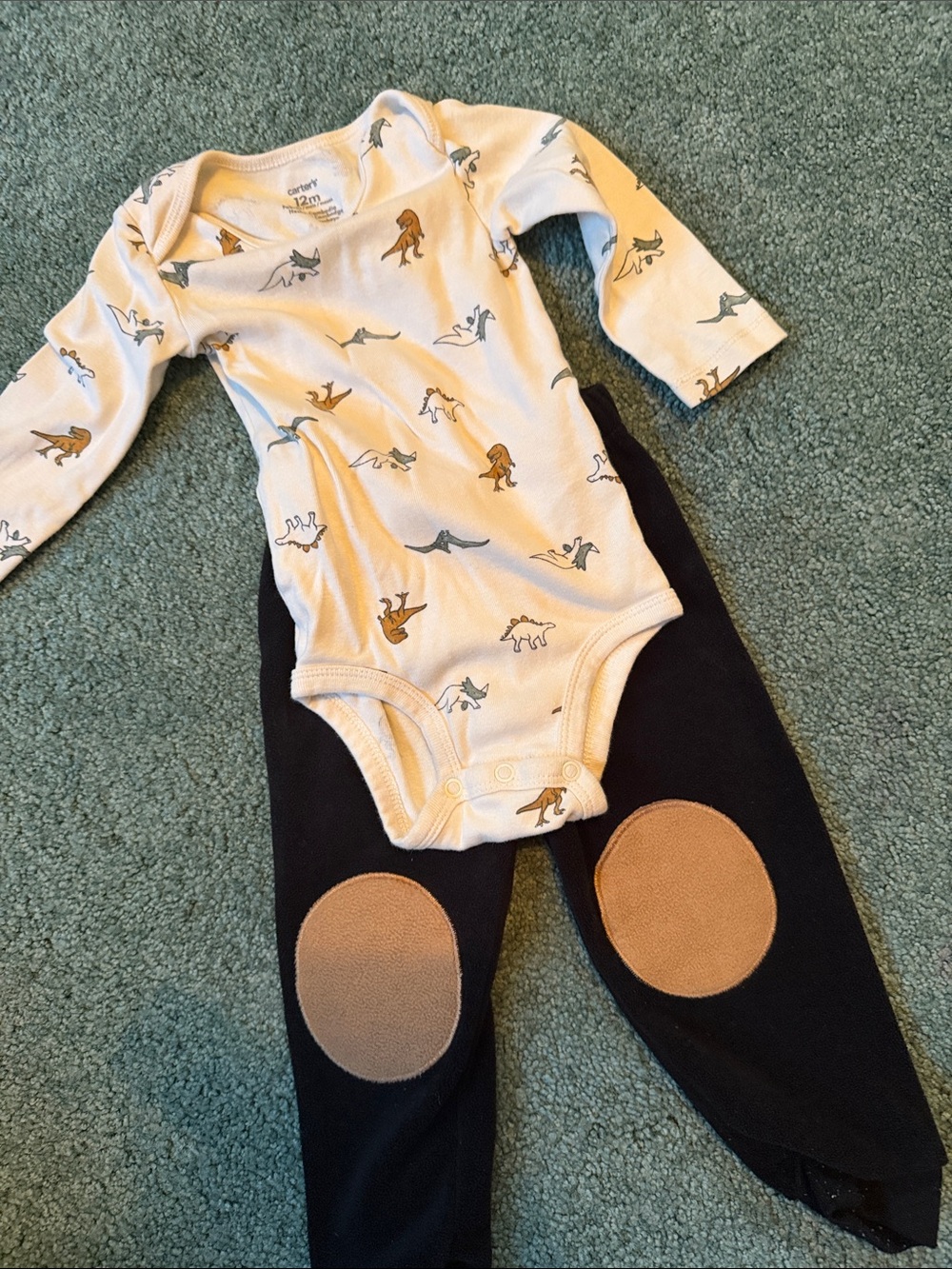 Carter's Cream Dinosaur Print Long-Sleeve Bodysuit with Black Pants